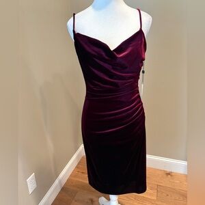 Laundry Cowl Neck Deep Red Velvet Midi Dress Sz 6 Sleeveless Spaghetti Straps